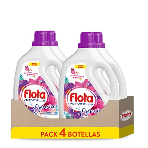 FLOTA | Detergente Líquido Quitamanchas incluso en Agua Fría para Lavadora | Ropa Blanca y de Color | Fragancia Esencia Floral | Pack de 4 x 36 Lavados = 144 Lavados