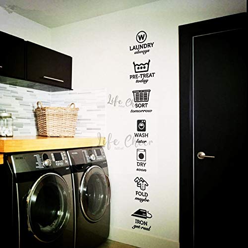 XYVRS Tienda de lavandería Signos Etiqueta de la Pared Hierro Flod Wash Logo Vinilo Tatuajes de Pared Extraíble Servicio de lavandería Poster Service Wall Art Decor 21X146cm
