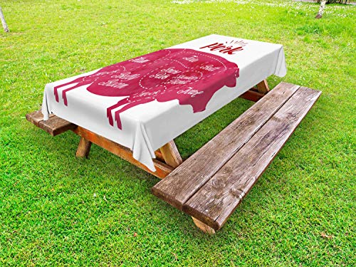 ABAKUHAUS Tocino Funda Nórdica, Diagrama de Cortes de Carne de Cerdo, de Tela Estampado Decorativo Apto Lavadora, 145 cm x 210 cm, Magenta Rojo y Blanco